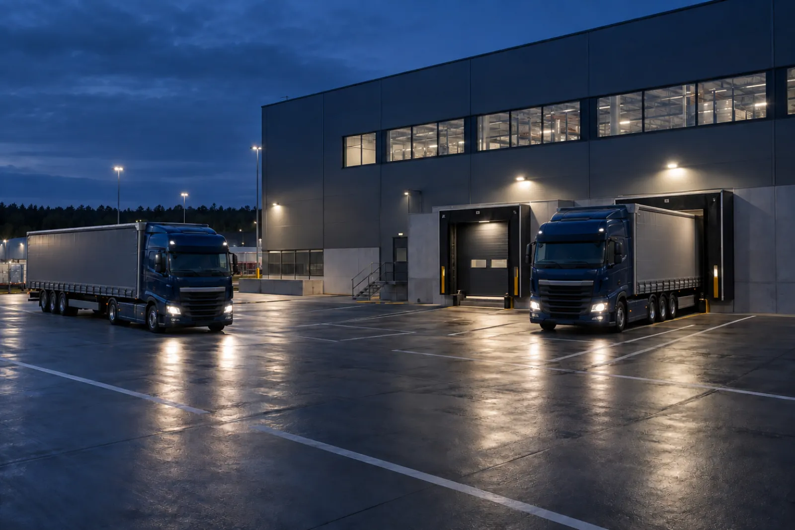 Konzeptionelle Darstellung eines Logistikterminals und eines Avisierungsplans an Verladerampen